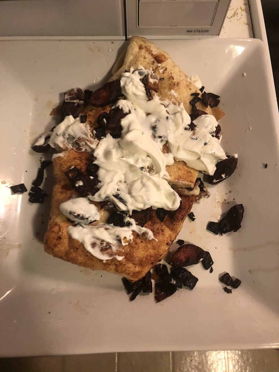 QSnackz's tweet photo. This is what happens when you have dough and filling left over from making perogies but you’re too tired to go on. #bigsnackz #homemadeperogies #latenightsnackz https://t.co/JUv1ZrSgDD