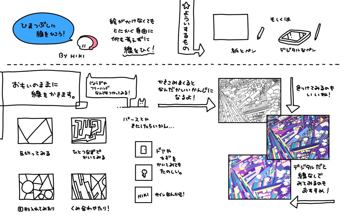 Hiki イラストレーター めちゃくちゃに暇な時にどうぞ 私はなんか煮詰まった時 無になりたいときにやるとストレス解消になります 実際やったものの線画があるので よければ保存して使ってください うちで過ごそう 暇つぶし