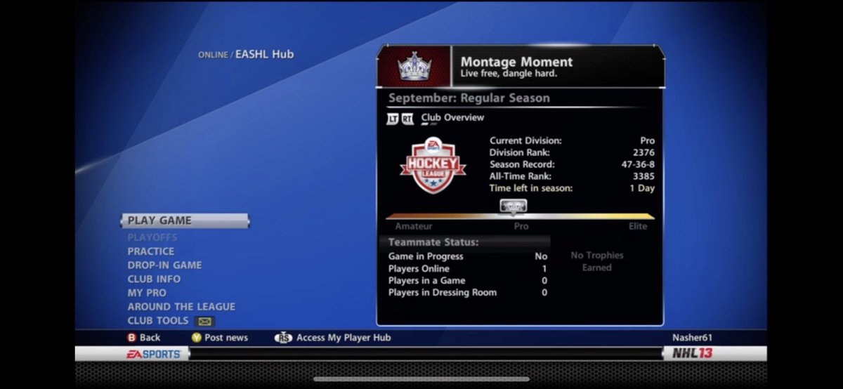 TheNasher61's tweet photo. How to fix #NHL20 EASHL menus.

1) Go to NHL 13
2) Ctrl C
3) Ctrl V

This will make the game 10x more enjoyable for everyone. You’re welcome, @EASPORTSNHL. https://t.co/j00sQyF0oD