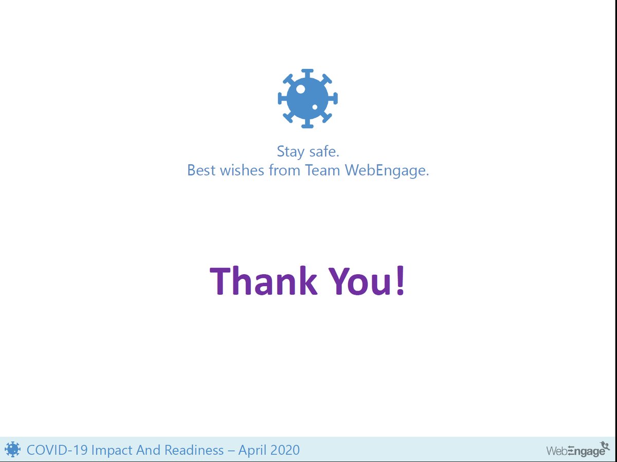 My heart goes out to all businesses and individuals+families impacted by this pandemic.I couldn't find any B2B/SaaS benchmarks to use for our crisis planning @ WebEngage. Hence I am sharing this in good faith. Hope you find it useful.Stay strong. This too shall pass.(7/7)