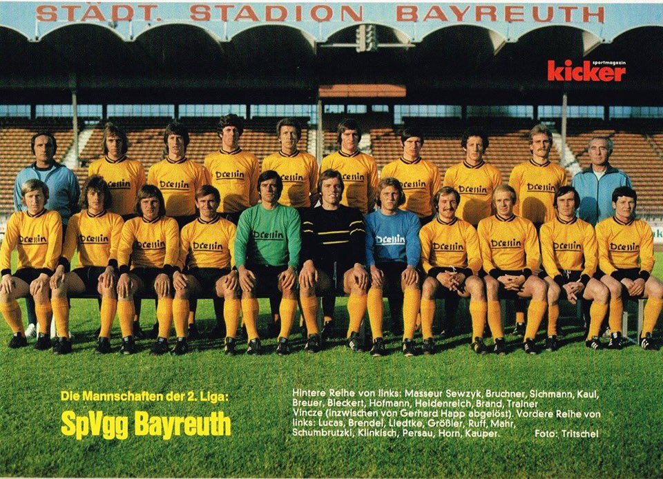 O Bayreuth disputou a primeira temporada, a equipe da Baviera jogou por 12 vezes, sendo a última na temporada 1989-90. Nos dias de hoje disputa a Regionalliga Bayern a quarta divisão alemãFoto: Kicker