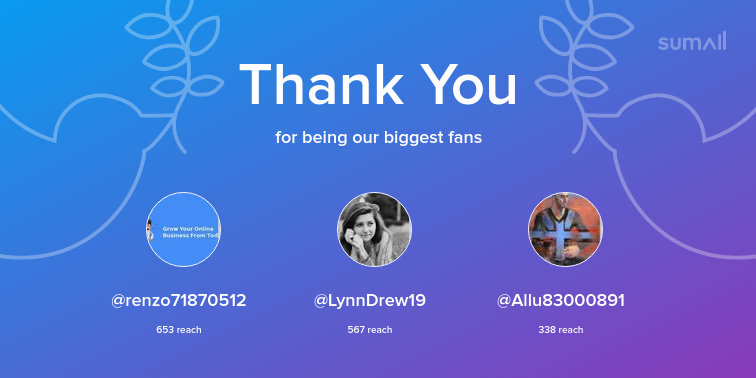 Our biggest fans this week: renzo71870512, LynnDrew19, Allu83000891. Thank you! via sumall.com/thankyou?utm_s…