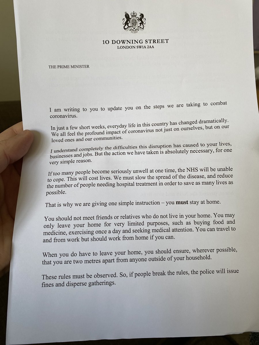 GouldMat's tweet photo. I assume ⁦@BorisJohnson⁩ wrote this ⁦@10DowningStreet⁩ after he contracted #coronavirus.. double spacing, poorly written, and unless you’ve been living under a stone, informs you of nothing you didn’t already know! Should have spent the money on #nhs instead of stamps https://t.co/PXgJXXe0K7