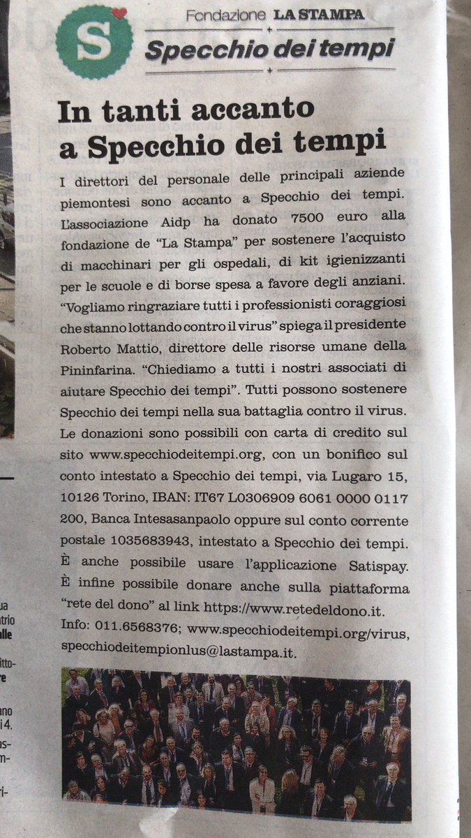 AIDP Gruppo Piemonte e Valle d’Aosta (@aidp_piemvda) on Twitter photo I direttori delle risorse umane piemontesi sono sempre presenti quando ci si occupa delle persone e sono a fianco nelle attività di <a href="/specchiotempi/">Specchio dei tempi</a>
Dona anche tu stando vicino alle persone!
Qui su <a href="/StampaTorino/">La Stampa Torino</a> #aidp #persone #specchio #COVIDー19 I direttori delle risorse umane piemontesi sono sempre presenti quando ci si occupa delle persone e sono a fianco nelle attività di <a href="/specchiotempi/">Specchio dei tempi</a>
Dona anche tu stando vicino alle persone!
Qui su <a href="/StampaTorino/">La Stampa Torino</a> #aidp #persone #specchio #COVIDー19