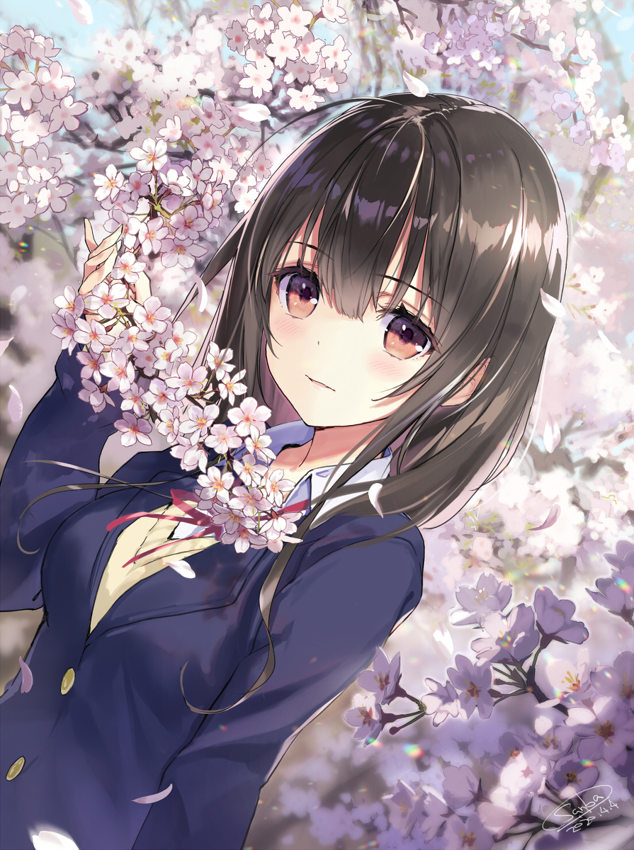 Jkと桜02春 オリジナル 女の子 女子高生 制服 桜 さんば挿のイラスト