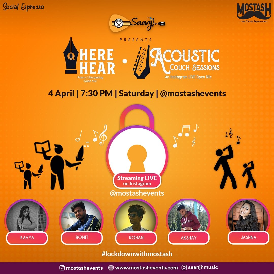 mostashdotixg's tweet photo. Here is the line up for today's open mic!
Be online at 7:30.
Don't miss out.
Stay home stay safe
#concert #Eventscoupons #musiclover #indianartist #openmic #openmiclive #musiccover #narration #ilustrator #livesession #gocorona #coronago #quarantinewithmostash #mostashevents https://t.co/thCz3iLJ1M