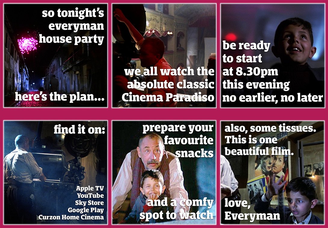 Everyman Cinema Everyman House Party Join Us Tonight At 8 30pm Thanks For Keeping The Love For Cinema Alive Everymanhouseparty Cinemaparadiso I M Right Back Where I Was As If