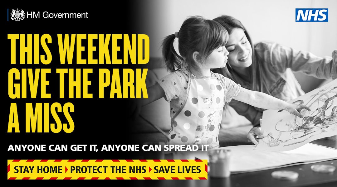 Don’t be tempted to meet friends at the park this weekend. 

Do your bit to protect the NHS and save lives by staying at home.

#StayHomeSaveLives #coronavirus