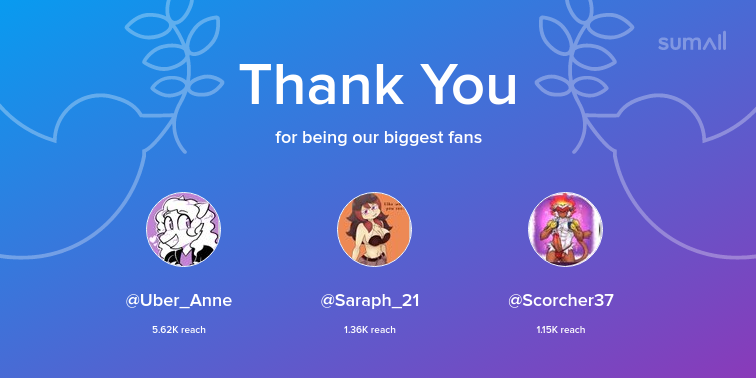 Our biggest fans this week: Uber_Anne, Saraph_21, Scorcher37. Thank you! via sumall.com/thankyou?utm_s…