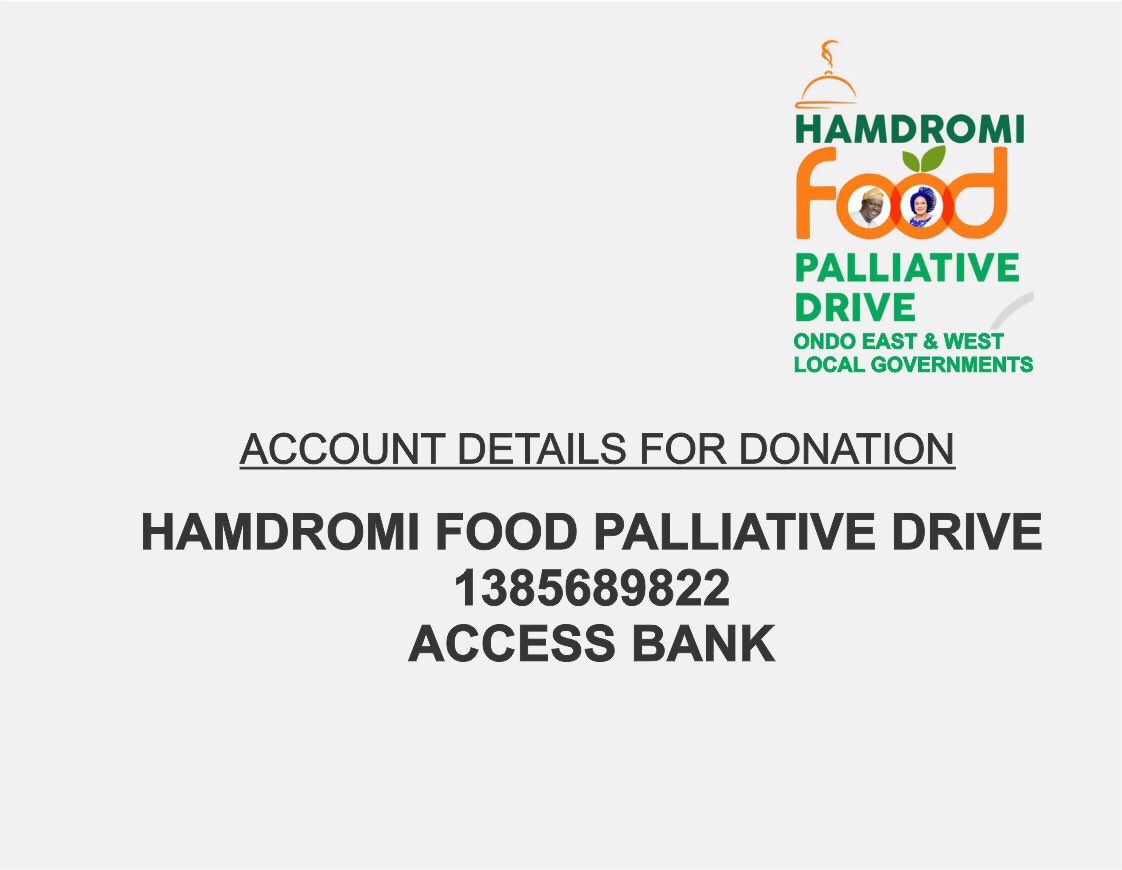BiolaMakinde's tweet photo. We jointly need your efforts to make this DRIVE a huge success, we have already made provisions for about 4,000 persons in Ondo East and West Local Governments with foodstuffs worth 5m naira. With your support we are looking to do even more. #HAMDROMIFoodPalliative https://t.co/EGUjdkWFLw
