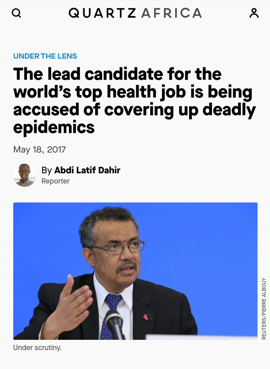 Adhanom is the same person who allows the Chinese government to invest in the health sector of Ethiopia when he was Ethiopian Health minister, he is also accused of covering up deadly epidemics in Ethiopia... 5/7
