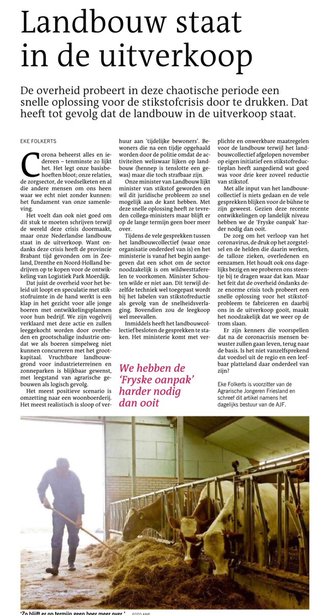 We staan in de uitverkoop als landbouw‼️👇🏻 opiniestuk van ⁦<a href="/AJFriesland/">AJF</a> in de ⁦<a href="/lc_nl/">Leeuwarder Courant</a>⁩ van vandaag💪🏻