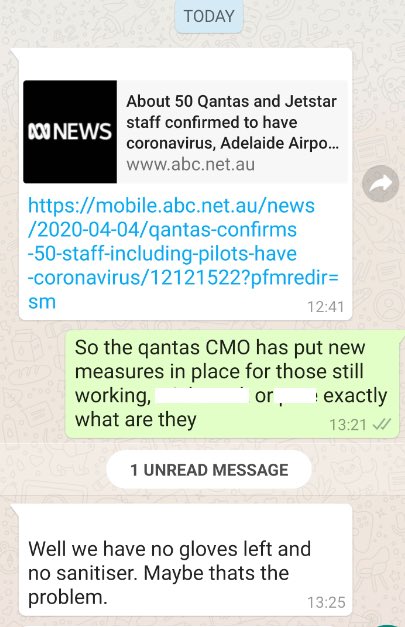 StevePurvinas's tweet photo. Qantas staff have been 8 times more likely to catch #Coronaaustralia than the general population. With chats like this I know why. #qantas do not care about anyone’s safety. #skynews #pmlive #alaea #twu #actu https://t.co/ghDdLRkQV4