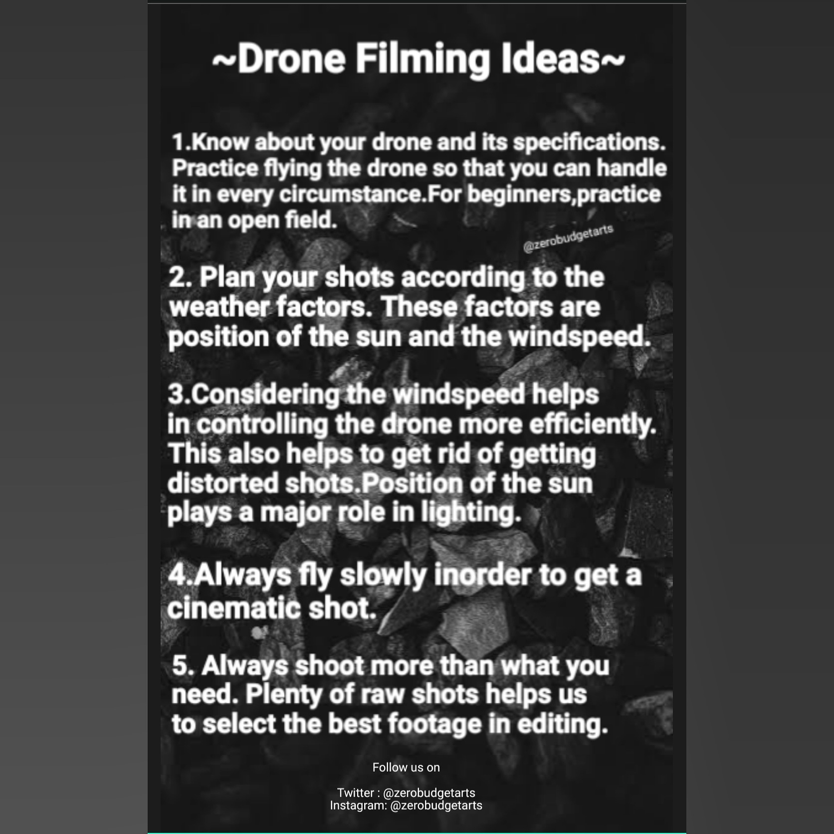 Zero Budget Arts on Twitter "Basic Drone Filming Ideas. drone drones