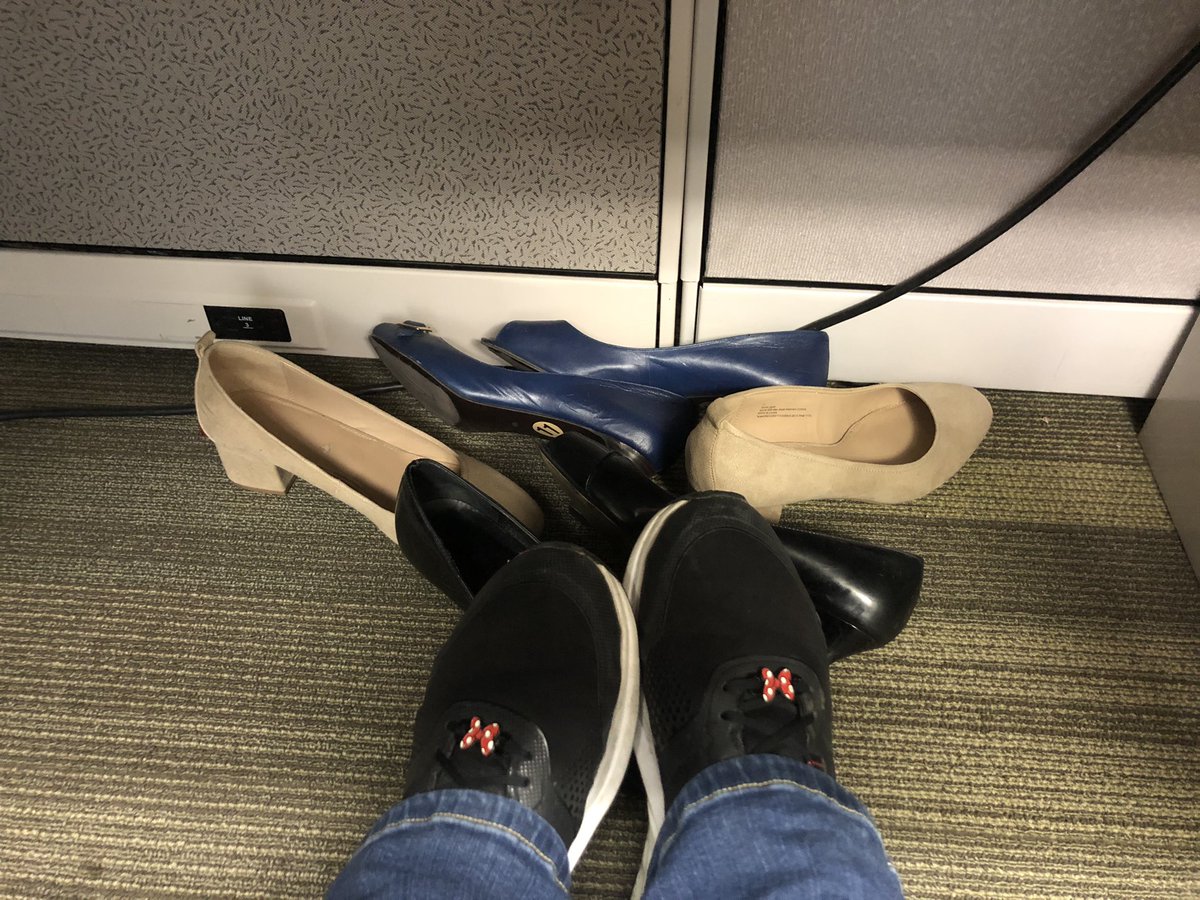 DrKristaH's tweet photo. Tweet tweet you see my feet! Current work shoes and all my normal work shoes under my desk! #spiritweek #KCSOSComesTogether https://t.co/707i4XxFhd