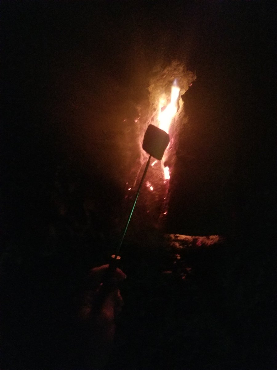 Okay so I'm going to try to read and tweet more Eldest (book 2 of the Inheritance Cycle by Christopher Paolini) now since me & my husband just snuck out to our neighbor's dying bonfire to toast marshmallows. 