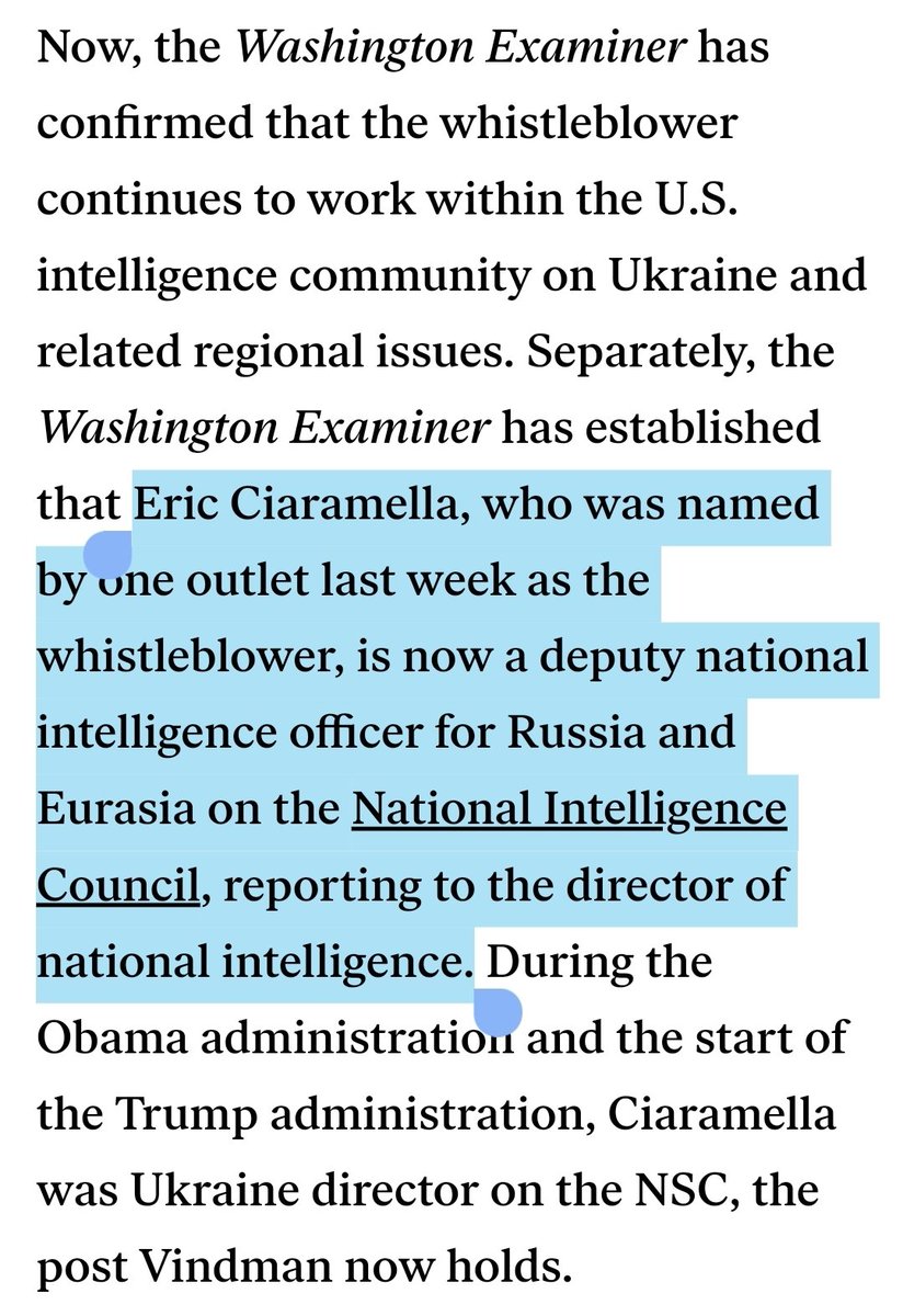 4/ Kendall-Taylor's successor as Deputy National Intelligence Officer happens to be Eric Ciaramella, the alleged Ukraine  #Whistleblower.  https://www.washingtonexaminer.com/news/vindman-and-whistleblower-still-work-together-on-u-s-policy-towards-ukraine