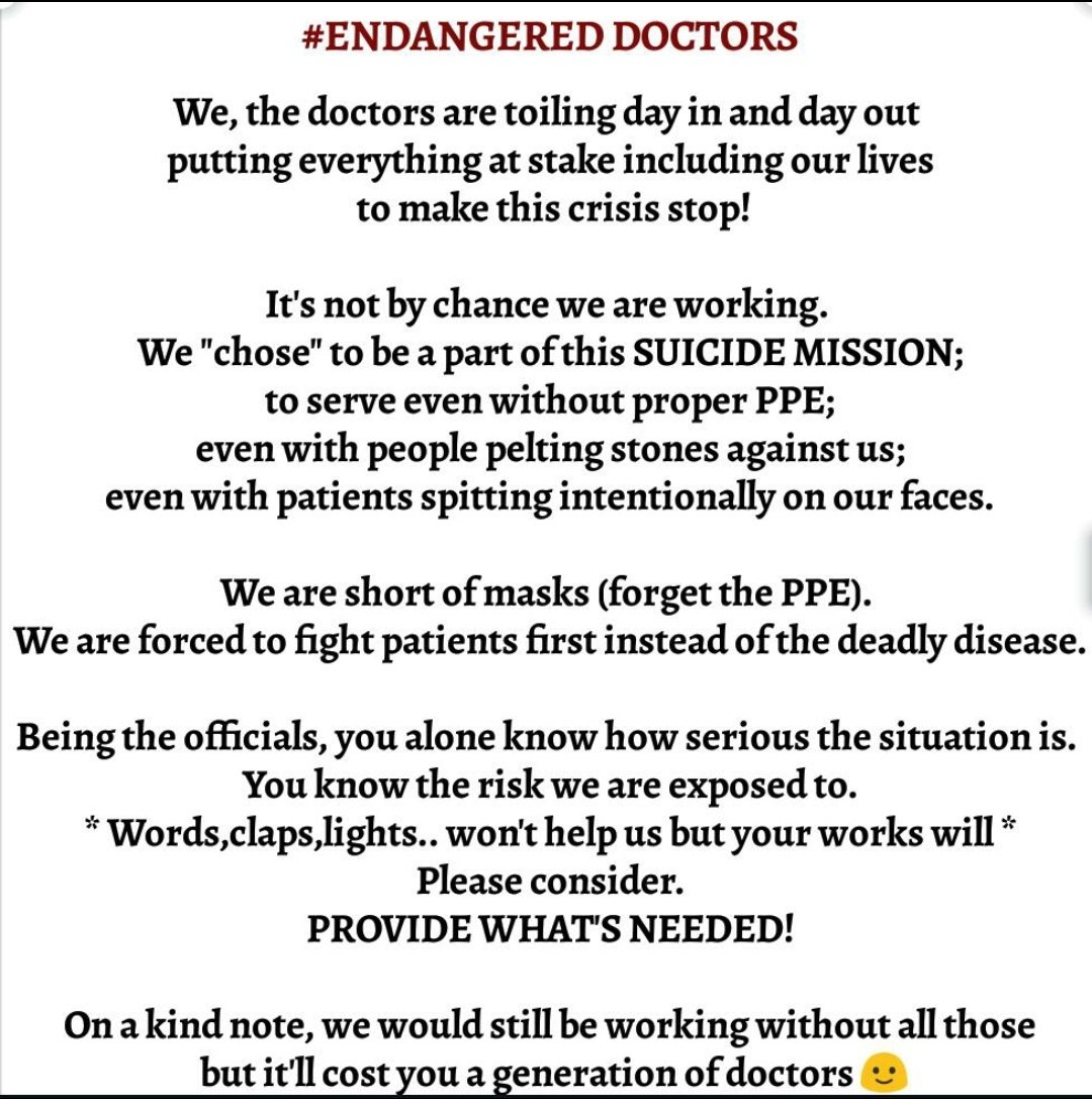 MallamariAnvesh's tweet photo. #ENDANGEREDDOCTORS
@PMOIndia @TelanganaCMO @KTRTRS @ysjagan @ActorRajasekhar @PawanKalyan #ProtectionAgainstVirus_Patients
#EfficientPPE #StopViolence
#SAFETYandSUPPORT
#gandhimedicalcollege #Gandhihospital#MGM#CKMhospital https://t.co/LAjbLOghL5