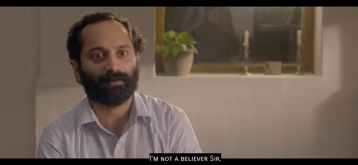 Fahadh at first says he is an Atheist to GVM as well as to Dileesh (Avaraachan). But after studying Bible and seeing religious videos, he himself turns to be a strong believer.  #Trance