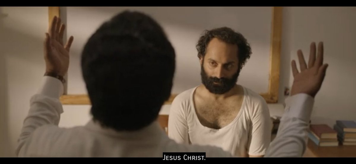 In these scenes, we are witnessing Fahadh falling to a  #Trance state where he feels himself turning to be Jesus Christ.