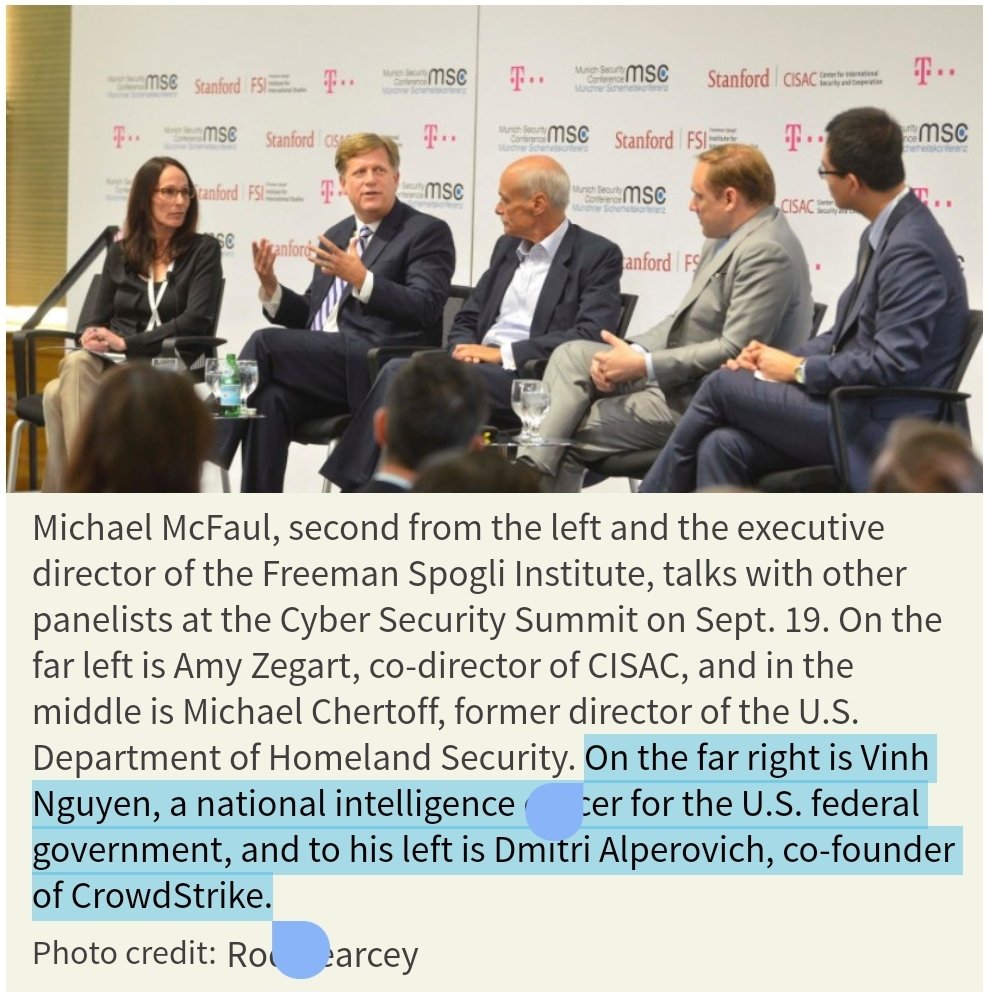 6/ Vinh Nguyen was the National Intelligence Officer for Cyber Issues. Here he is pictured with  @DAlperovitch and  @McFaul on September 19, 2016.  https://fsi.stanford.edu/news/cybersecurity-concerns-focus-summit