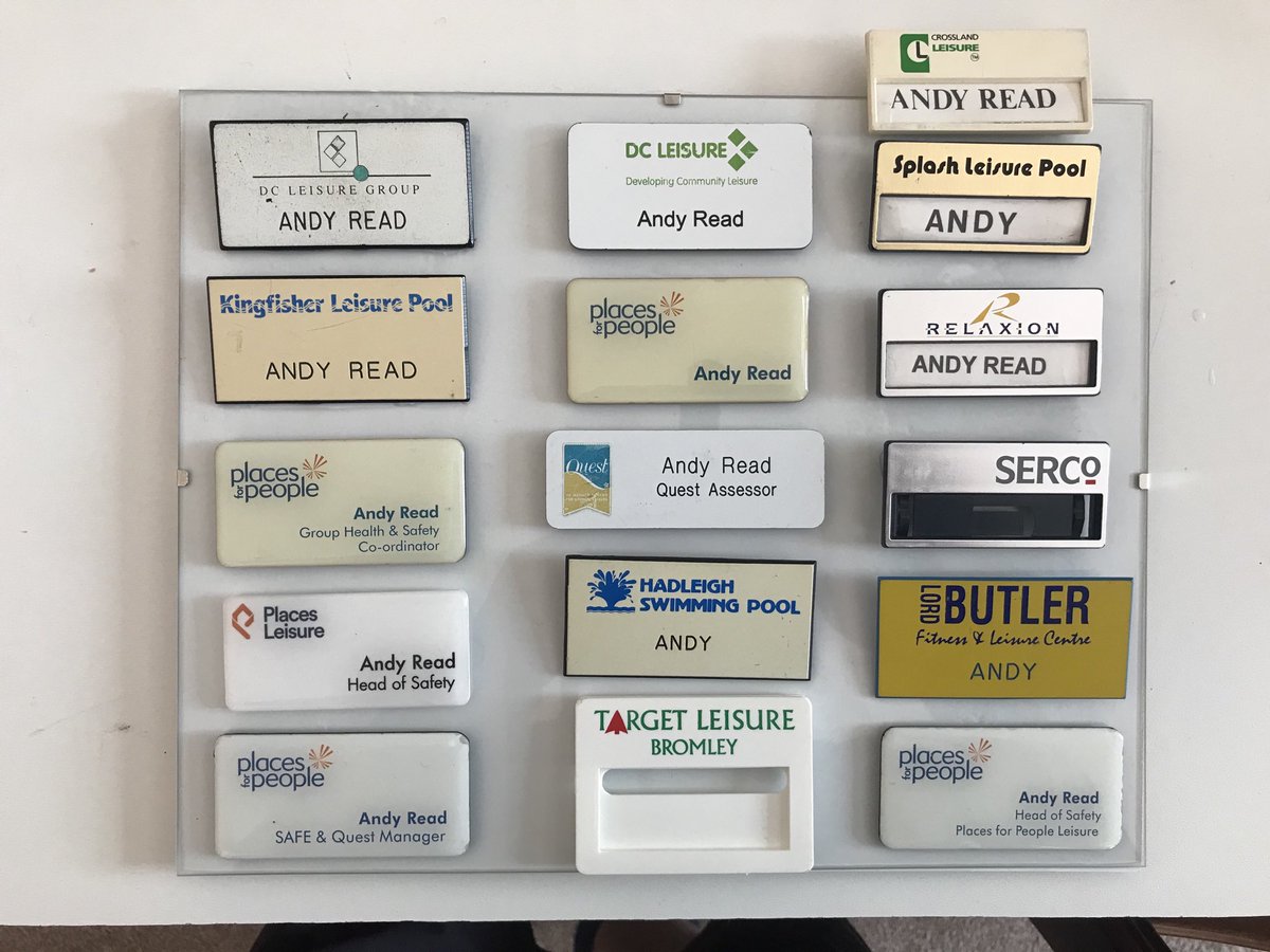 andyread52's tweet photo. A few more to find #hoarder @peterbundey - remember Target Leisure days #toughclient eh’ @andy_bourne1103 @JohnOxley63 - have you still got your Crossland name badges? @caz_constantine - note Quest in the middle #leisurehistory https://t.co/K3AIPTmWQ8