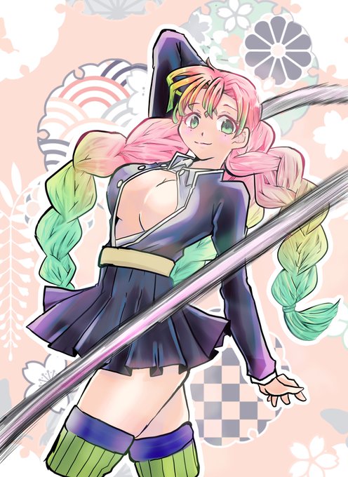 さーたりΔ原稿がんばるさんがTwitterに投稿した甘露寺蜜璃(鬼滅の刃)のイラスト。