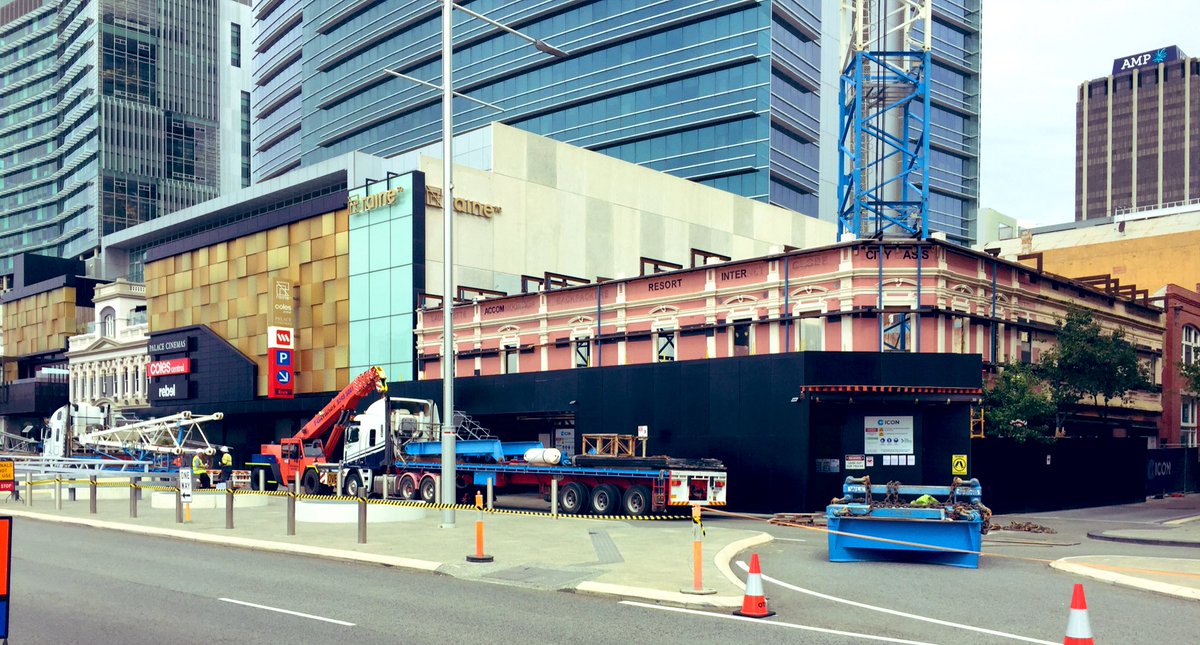 bikewalkperth's tweet photo. Not normally a fan of facadism, but given the vomit alongside, I’m relieved that they are at least keeping the frontage of this old building. Queen/Wellington Sts Perth. #PerthUrbanDesign https://t.co/L4u3KS5Eqz