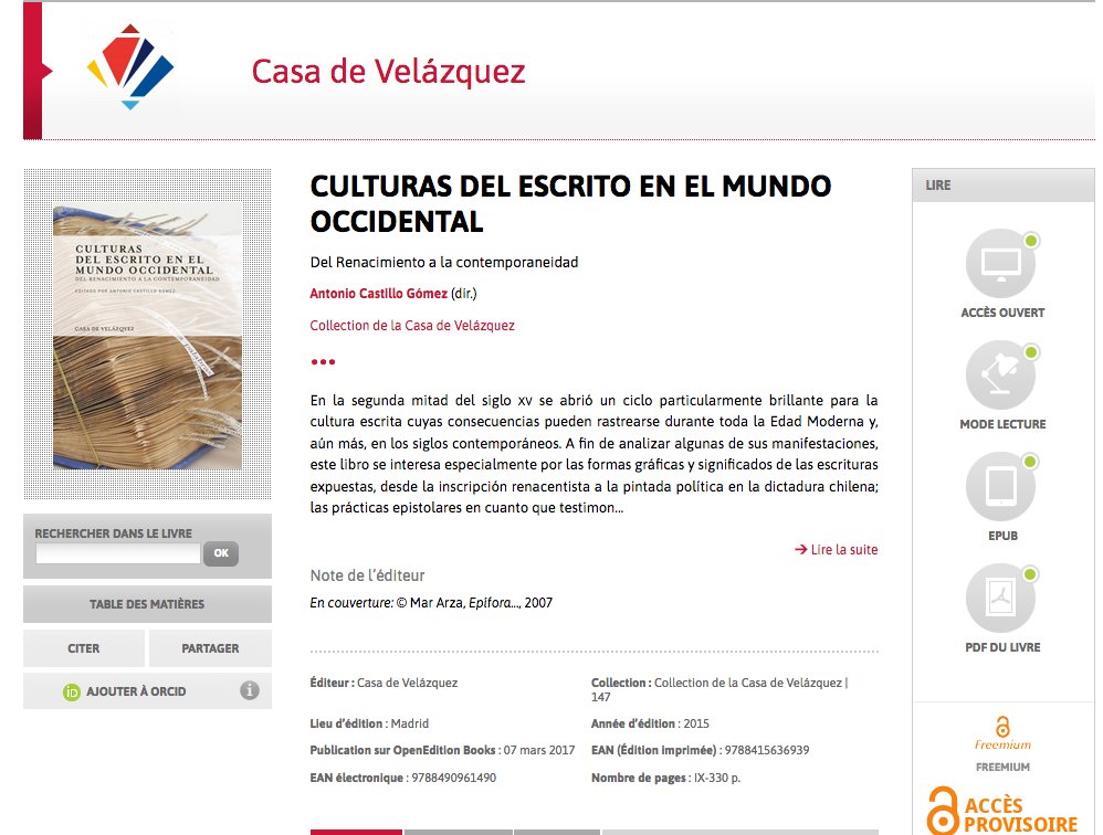 pruedar's tweet photo. La Casa de Velázquez ofrece en acceso abierto 87 monografías en https://t.co/hfVuoEKyTw Entre otros Culturas del escrito en el mundo occidental (2015) de Antonio Castillo (ed.) ¿conocéis editoriales académicas que se hayan sumado al acceso abierto por el confinamiento? ¡Ojalá! https://t.co/f1WHmEVXsG