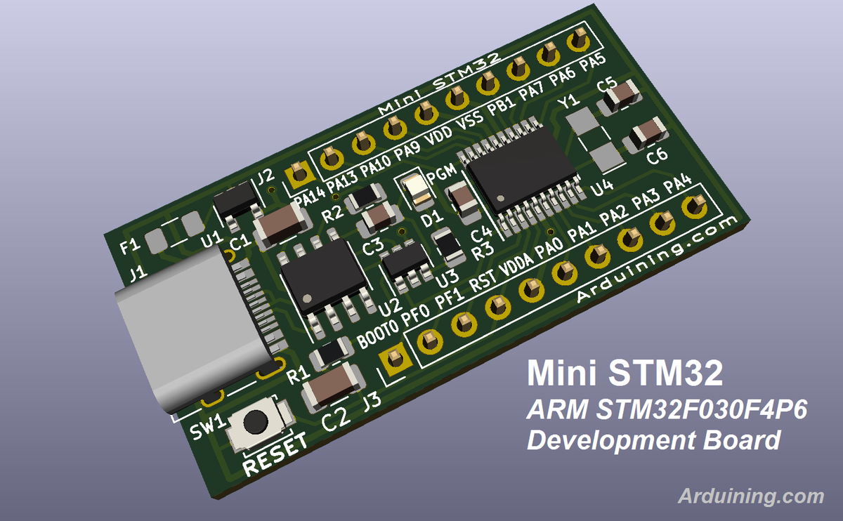 Arduining's tweet image. @make @ST_World @ARMCommunity @ARMEmbedded @Arduino
MiniSTM32, #ARM Development Board. Narrow (Breadboard friendly),  switchable (Pressing RESET button for 1 second) PROGRAMMING/RUNNING Modes. Capture RTS signal to start the serial bootloader only when desired #STM32F030F4P6