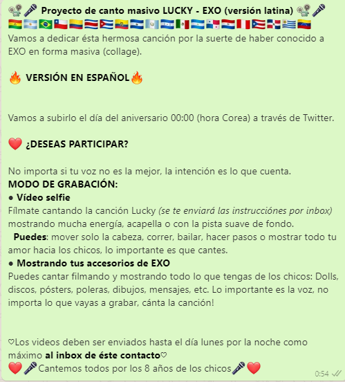 exocbbaonline's tweet photo. PROYECTO ANIVERSARIO EXO - LUCKY VERSIÓN LATINA
"Cantemos Lucky dedicado a los chicos"
#EXO8thANNIVERSARY #EXOPROJECT
@weareoneEXO @layzhang @B_hundred_Hyun
¿Deseas partcipar? comunícate con nosotros. https://t.co/Gf6aKYMuaX