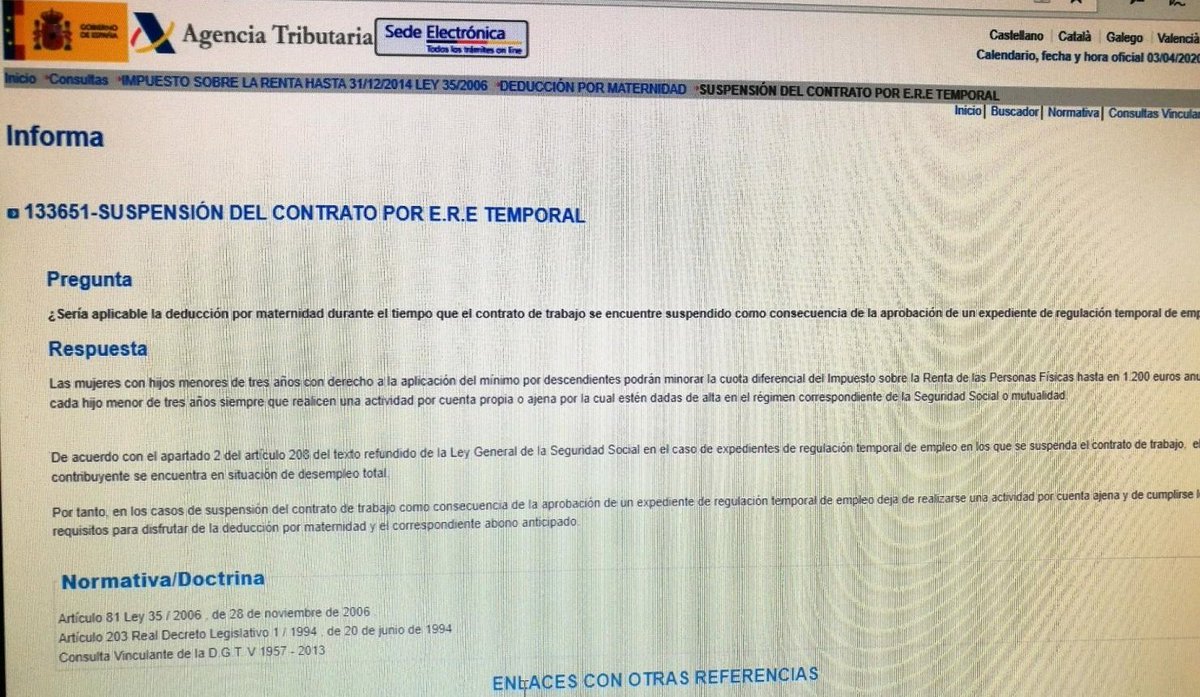BZ_Legal's tweet photo. Las madres trabajadoras que perciben la deducción por maternidad de 1.200€ por hijo menor de 3 años ¿Se la seguirá pagando @Haciendagob durante el ERTE y después les pedirá la devolución en la declaración de la renta del 2021? Deberes para @mjmonteroc https://t.co/SUQpa5x7ja