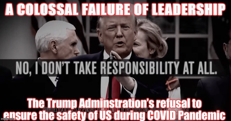   #TrumpIsACompleteFailure   #TrumpOwnsEveryDeath Trump’s failure is worse than Bush’s failure. (GOP Presidents) It’s always blame the Democrats on the local and state level. Nothing is never their fault. Pandemics and disasters are handled starting at the top they failed