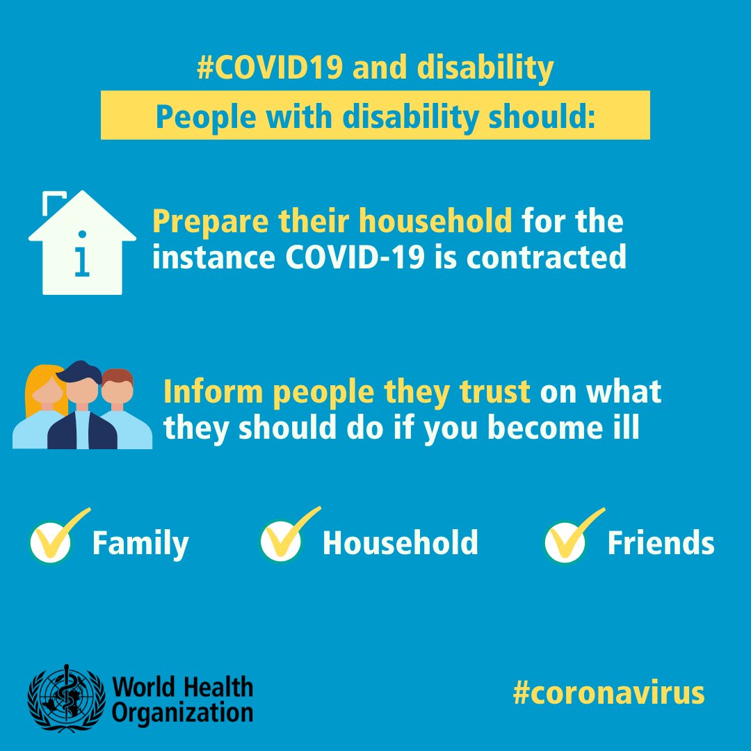 People with disability should prepare for the instance they contract  #COVID19 by informing their family, friends & people in the household on important information and required steps to be taken  https://bit.ly/33ZDtKo  #coronavirus