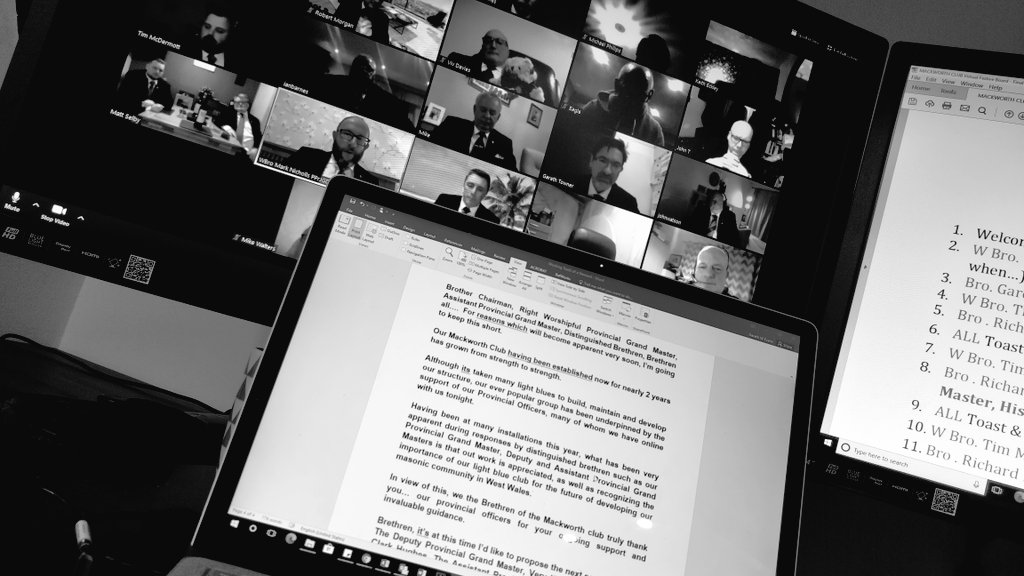 MackworthClub's tweet photo. Excellent first installment of the @MackworthClub #virtualfestiveboard last night! Brilliant to have nearly 30 of our membership online with us at once, this included #lightblue Brethren from across our province and a whole host of Provincial Officers too. #socialising #isolation https://t.co/5CFG2Lh363