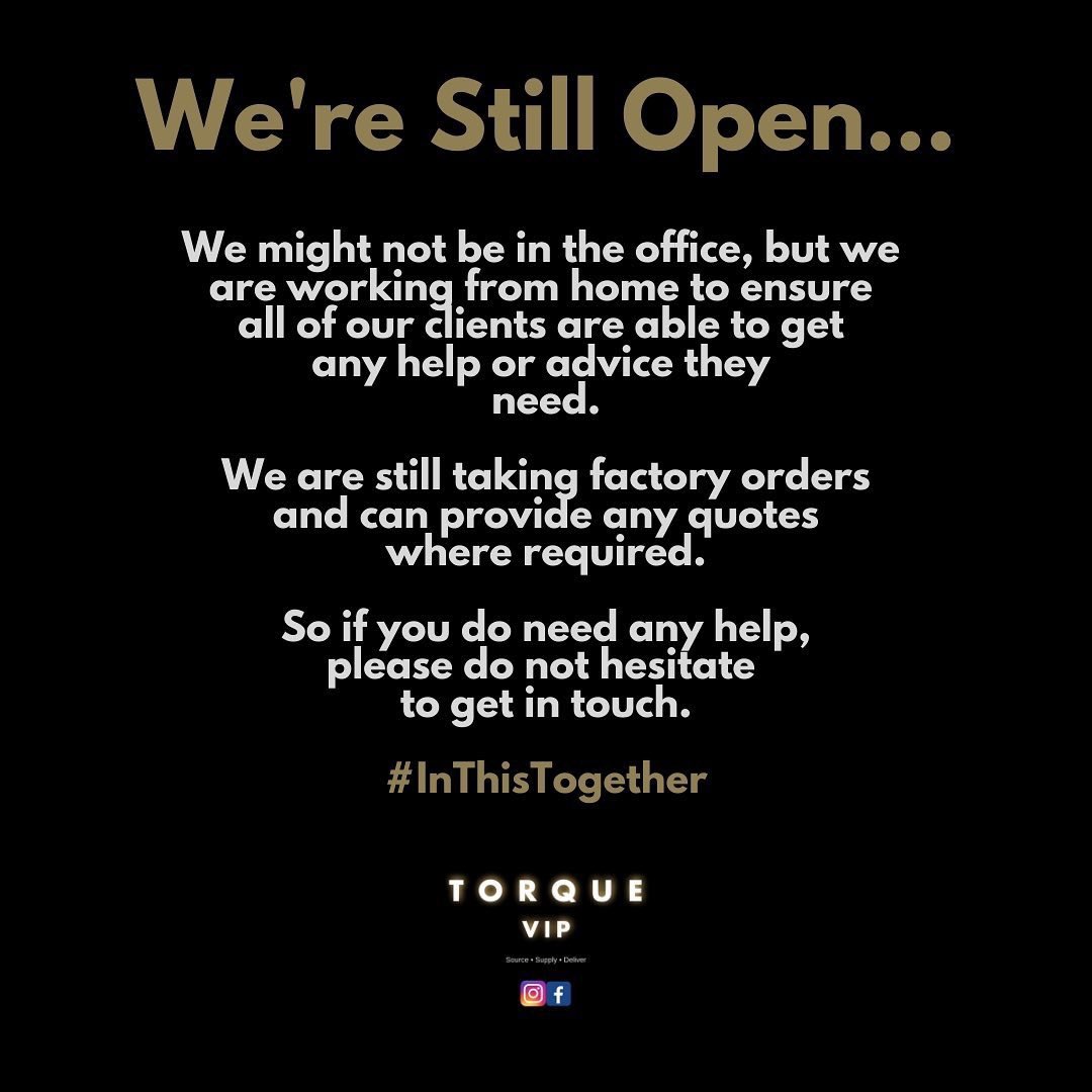 TorqueVip's tweet photo. We’re Still Open... | #inthistogether #torquevip #viplease #vipsales #bethebrand #clientsfirst #essex #london #uk https://t.co/0PC5NiHThe