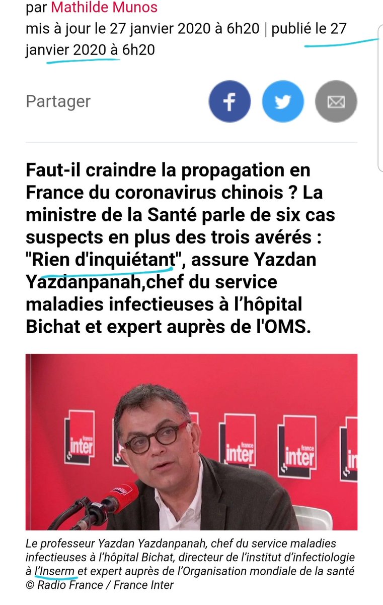 Parmi eux, le Dr Yazdanpanah, de l'Inserm, qui Ô hasard, estimait également qu'il n'y avait "rien d'inquiétant" à cette épidémie en janvier et qui Ô hasard est également lié aux laboratoires concurrents de la  #chloroquine.CV complet à 13'40 : .