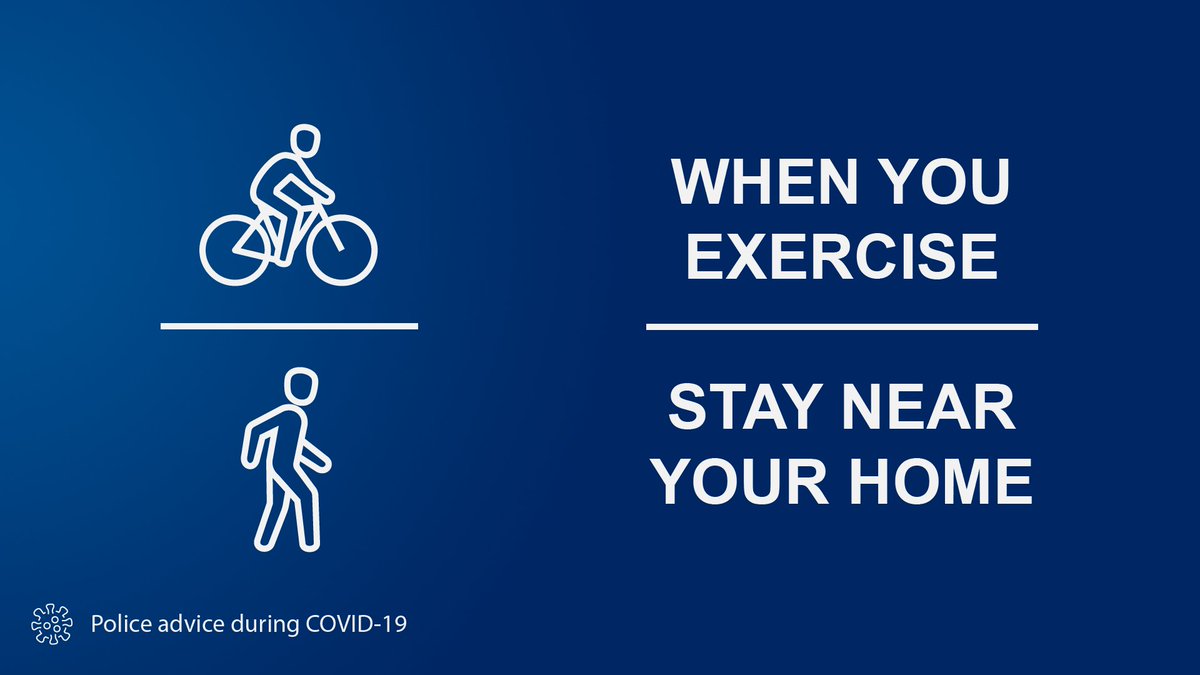 DC_Police's tweet photo. If you go out to exercise, go from home and avoid driving to prevent spreading #coronavirus and ease pressure on emergency services.

🚶Walk, run or cycle nearby. 🚴 Go alone or with people from your household. 

➡️FAQs: https://t.co/dlajpItSqE

#StayHomeSaveLives #COVID19 https://t.co/UBIOPIqVNd