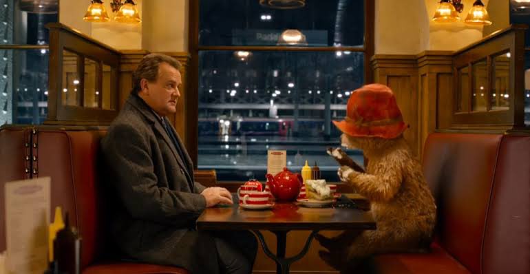 At the very very end, as he and Jonathan light their rocket, Mr Brown is sporting quite the loveliest red woollen jersey I’ve ever seen. How far he has come from that first, ketchup-laden meeting with Paddington.And such a beautifully judged performance by  @hughbon. Hurrah!