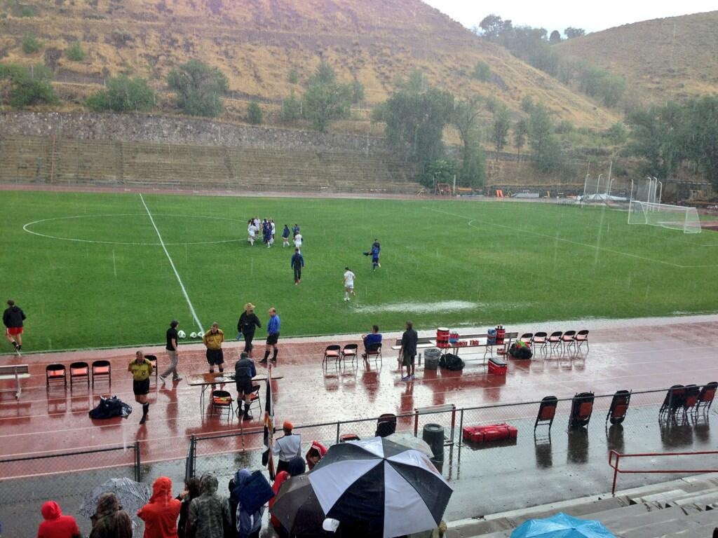 2013, when  @IdahoStateSoccr beat Boise State and Idaho to win the Governor's Cup (defunct by then but we're claiming it anyway...revive it!). The BSU game was fun because we won in OT, & we won it on a flooded field. Yours Truly stood post in the rain the entire time