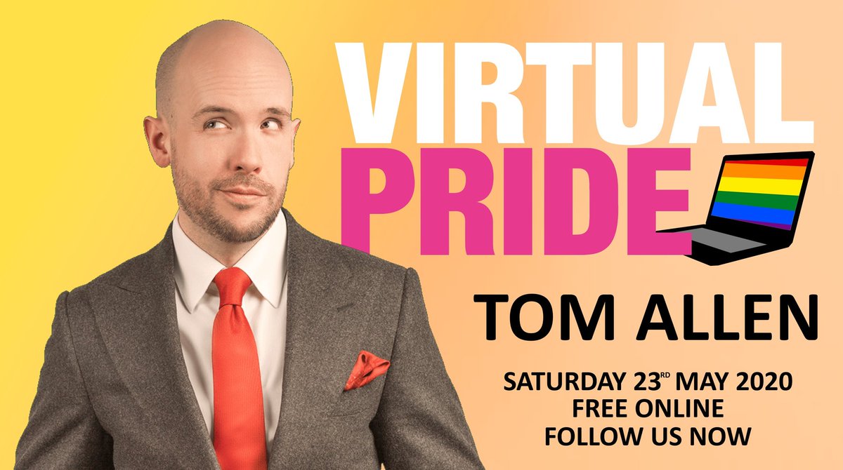 VirtualPride20's tweet photo. As seen on #CatsCountdown, #MockTheWeek, #GBBO’s Extra Slice, #ApprenticeYoureFired and #CrystalMaze, we can't wait to hear from @tomallencomedy during #VirtualPride on Saturday 23rd May 🏳️🌈 Follow us now! https://t.co/tbca02fSvj