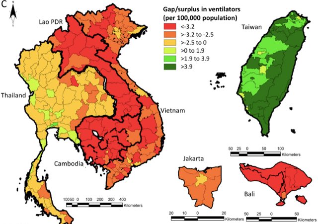 6. This 2012 study colours the Southeast Asia red in terms of ventilators per 100,000.  https://dx.plos.org/10.1371/journal.pone.0031800