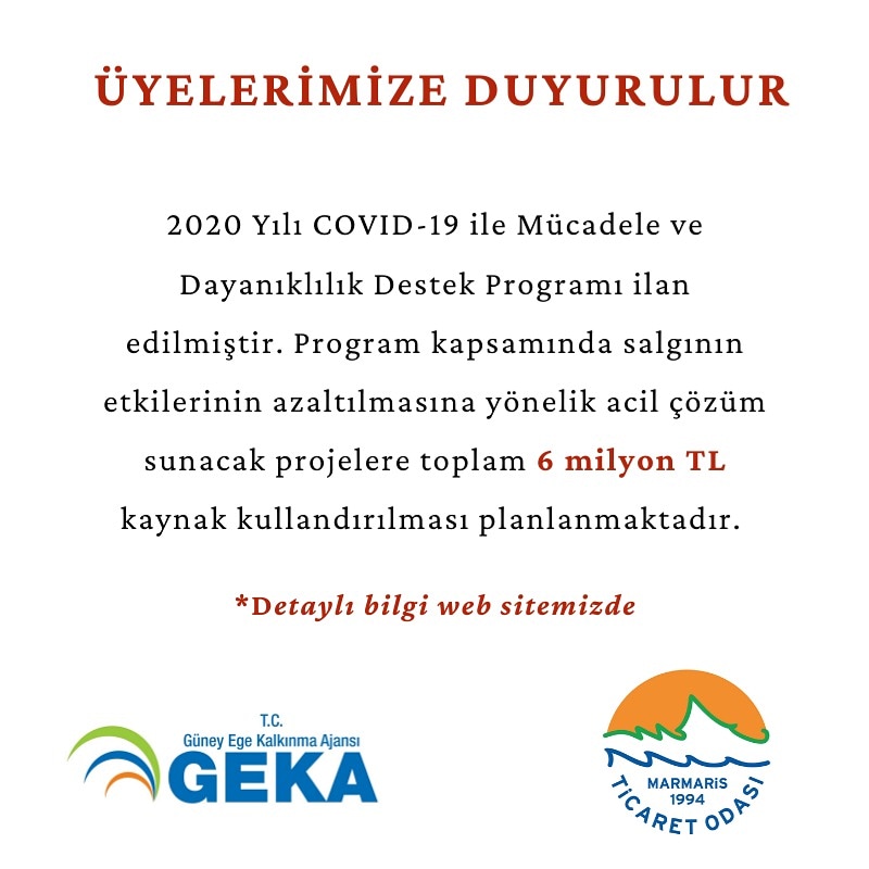 MarmarisTO's tweet photo. Güney Ege Kalkınma Ajansı tarafından açıklanan COVID-19 Mücadele ve Dayanıklılık Destek Programı kapsamında toplam 6 milyon TL kaynak kullandırılacaktır. 📌  Programa Son Başvuru Tarihi 30 Nisan 2020
Detaylı bilgi Web sitemizde. https://t.co/5G2Nixb7CI https://t.co/npmR6NYCxK