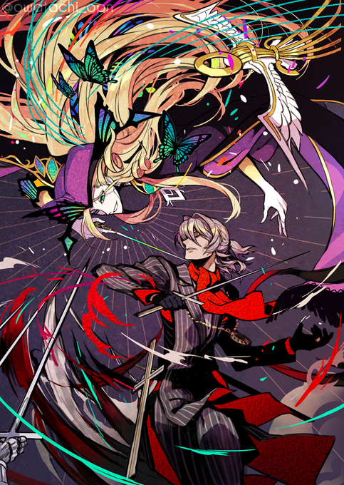 個人的にアマサリで一番気に入ってる絵。再録本のノベルティでアマデウスにポーラライト箔、サリエリにメタリックレッド箔押しをした最高の思い出🥳 