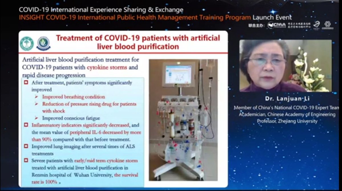 Watch from 27:44 to 35:25, the April 2 broadcast of "COVID-19 International Experience Sharing & Exchange" between Chinese top experts and peers abroad.The translator's voice is over the chinese one when the chinese expert does not speak English.3/N