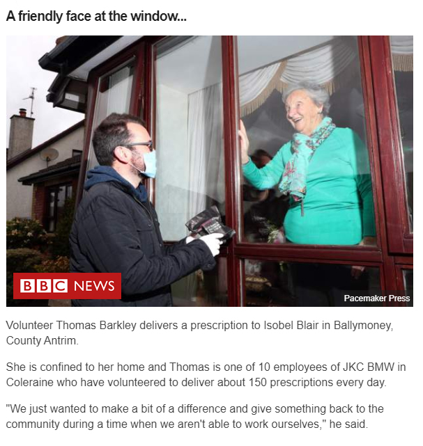 JKC_BMW's tweet photo. Team JKC still continuing our efforts to help Mathewson chemist with increased prescription deliveries in the community.

Our own Thomas Barkley delivering a prescription to Isobel Blair in Ballymoney.

@BBCNews 
@BBCNewsNI 
@PacemakerPress 

__________
https://t.co/YVoPj8xMZG https://t.co/uBlWQ1VTir
