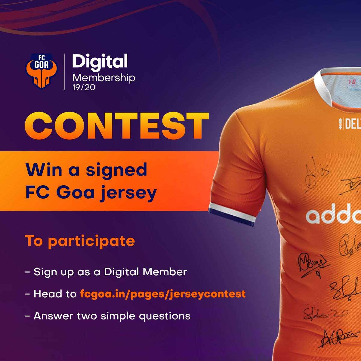 FCGoaOfficial's tweet photo. A great opportunity for all of you to win a FC Goa signed jersey!
Register as a Digital Member, visit https://t.co/udcn8xmXHW and answer two simple questions to grab a precious jersey! ππ§‘
#BeGoa #FCGDigitalContest https://t.co/nqEd9UdSvt