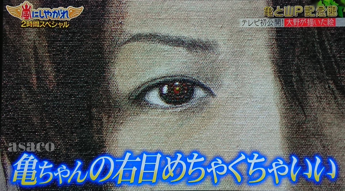 Asaco No Twitter 亀ちゃん 智が描いた肖像画を見せてくれてありがとう こんなにアップで瞳の部分を見る事ができて嬉しかった 大野智 亀梨和也 嵐にしやがれ