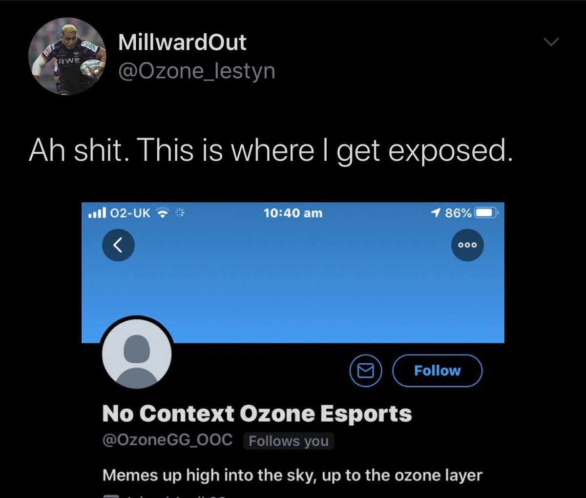ContextOzone's tweet image. We haven't even Tweeted yet and he's already scared