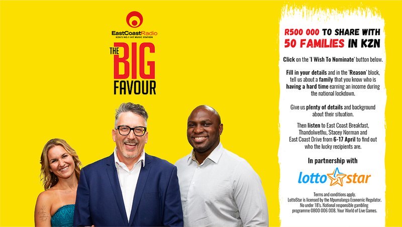 East Coast Radio On Twitter The East Coast Radio Big Favour In Partnership With Lottostar Has R500 000 To Share With Families In Need In Kzn Https T Co 2asnmxtynt Https T Co Sjfyzqphx5